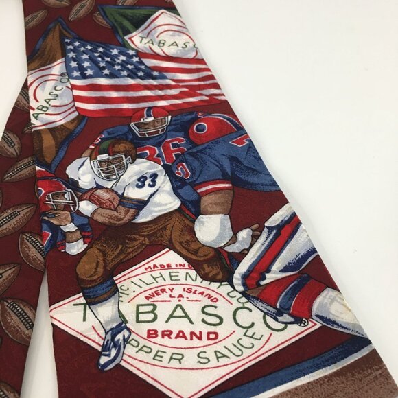 Tabasco Vintage Football Americana Heritage USA Silk Necktie Logo 56" Sporty - Picture 2 of 9
